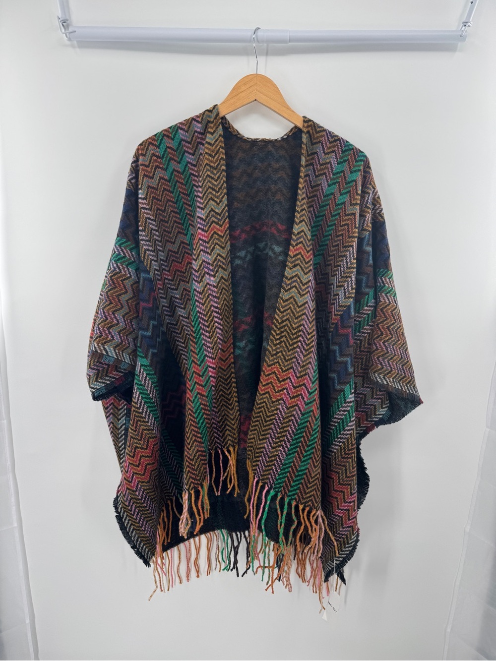 Boho Cardigan Kimono Sleeve Sweater Poncho with Fringe NWT